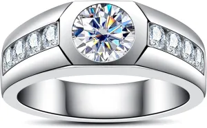 Moissanite Wedding Ring for Men 1/1.64cttw D Color VVS1 Clarity 925 Sterling Silver Moissanite Promise Anniversary Engagement Rings with Certificate
