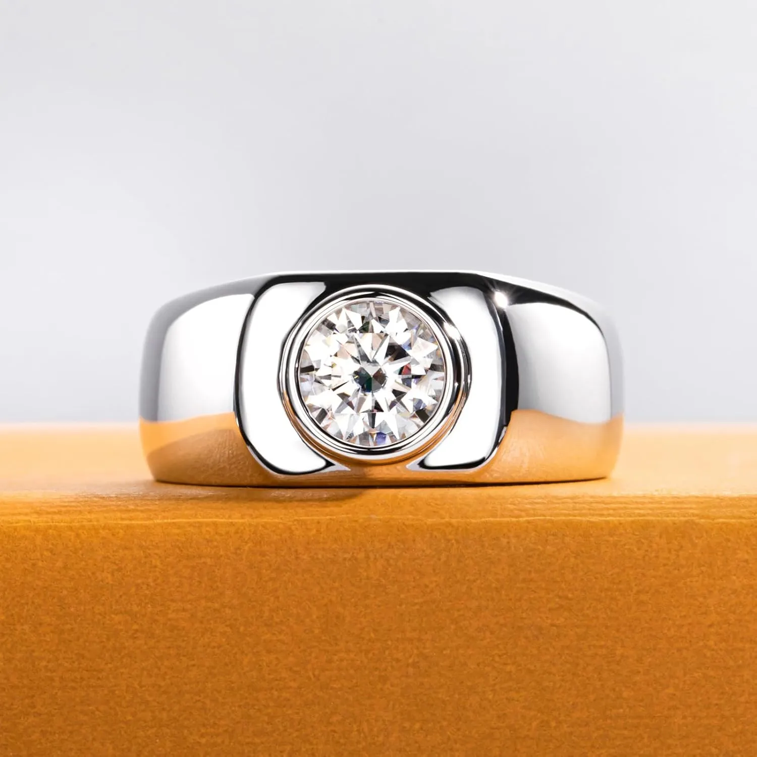 Moissanite Wedding Ring for Men 1/1.64cttw D Color VVS1 Clarity 925 Sterling Silver Moissanite Promise Anniversary Engagement Rings with Certificate