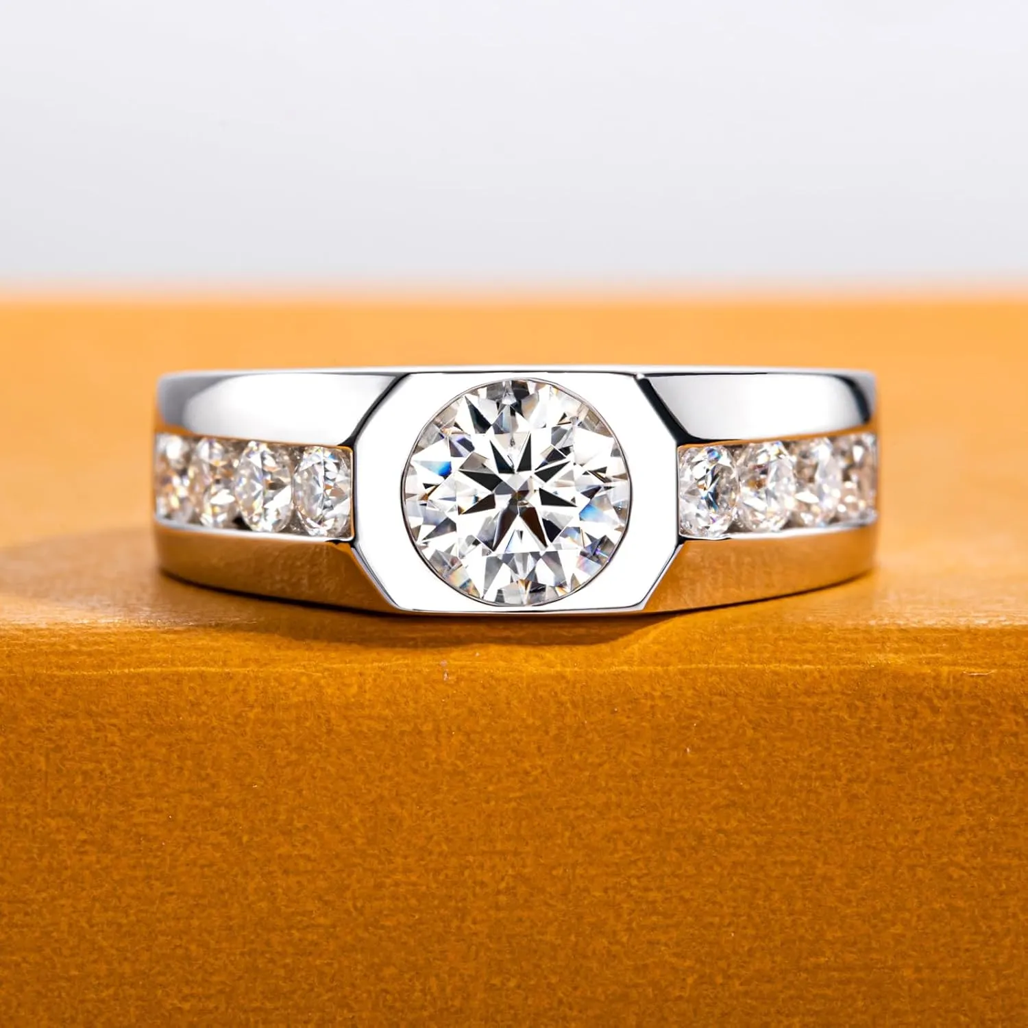 Moissanite Wedding Ring for Men 1/1.64cttw D Color VVS1 Clarity 925 Sterling Silver Moissanite Promise Anniversary Engagement Rings with Certificate