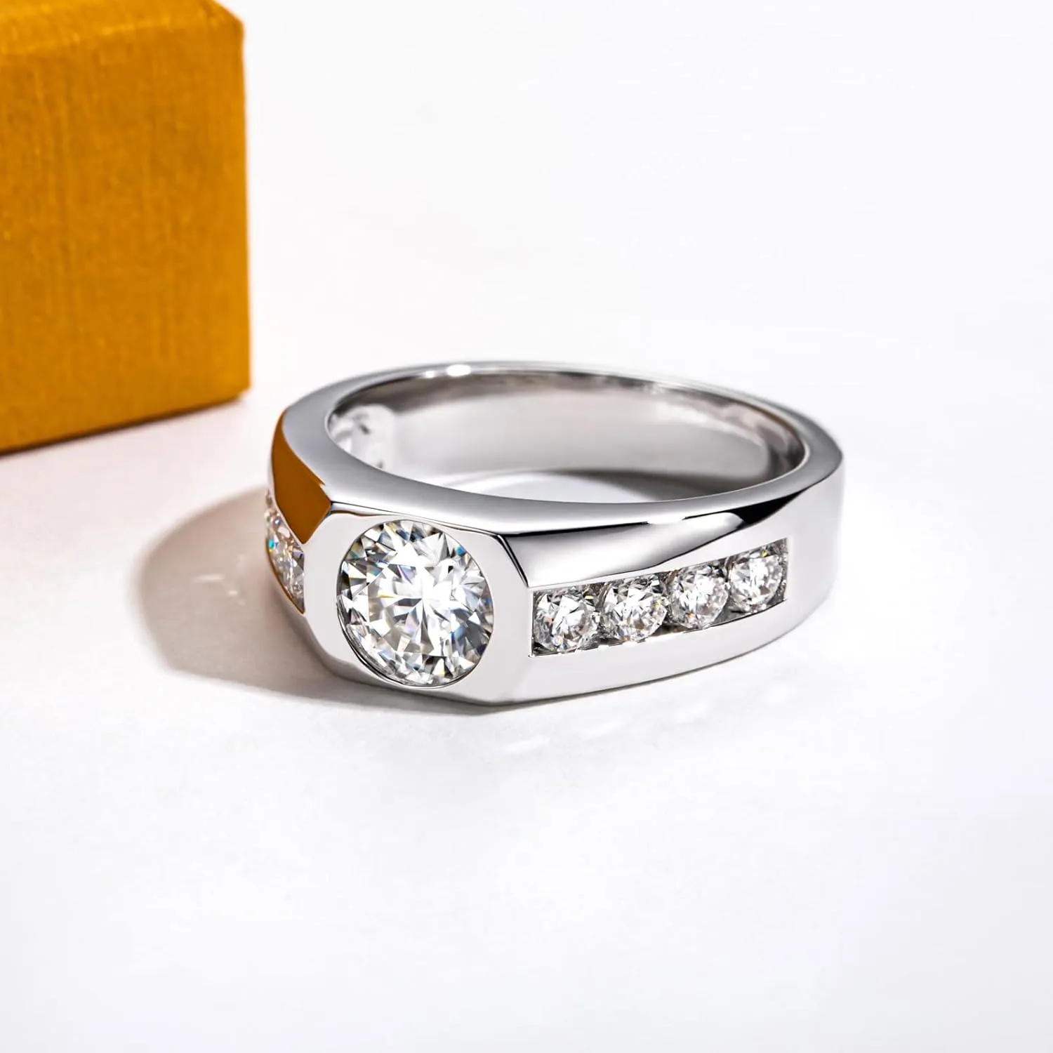 Moissanite Wedding Ring for Men 1/1.64cttw D Color VVS1 Clarity 925 Sterling Silver Moissanite Promise Anniversary Engagement Rings with Certificate