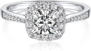 MomentWish Engagement Ring for Women, Moissanite Promise Ring for Her, D Color VVS1 Simulated Moissanite 925 Sterling Silver Ring for Wedding Anniversary
