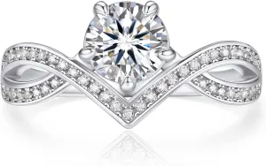 MomentWish Engagement Ring for Women, Moissanite Promise Ring for Her, D Color VVS1 Simulated Moissanite 925 Sterling Silver Ring for Wedding Anniversary