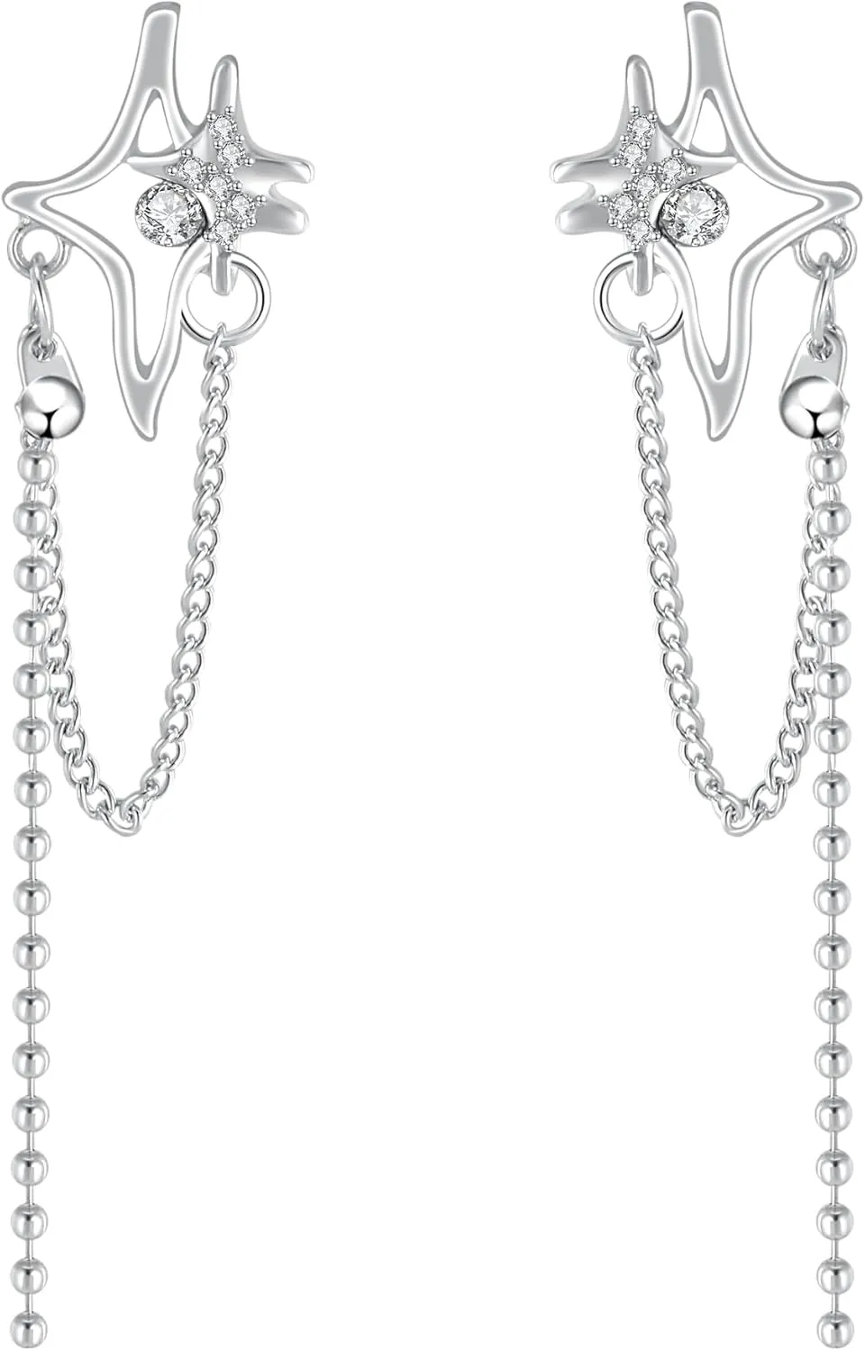 Moonstone Heart Stainless Steel Earrings For Women Teen Girls Tassel Silver Star Dangle Earrings Dangling Y2k Earinging Earrings