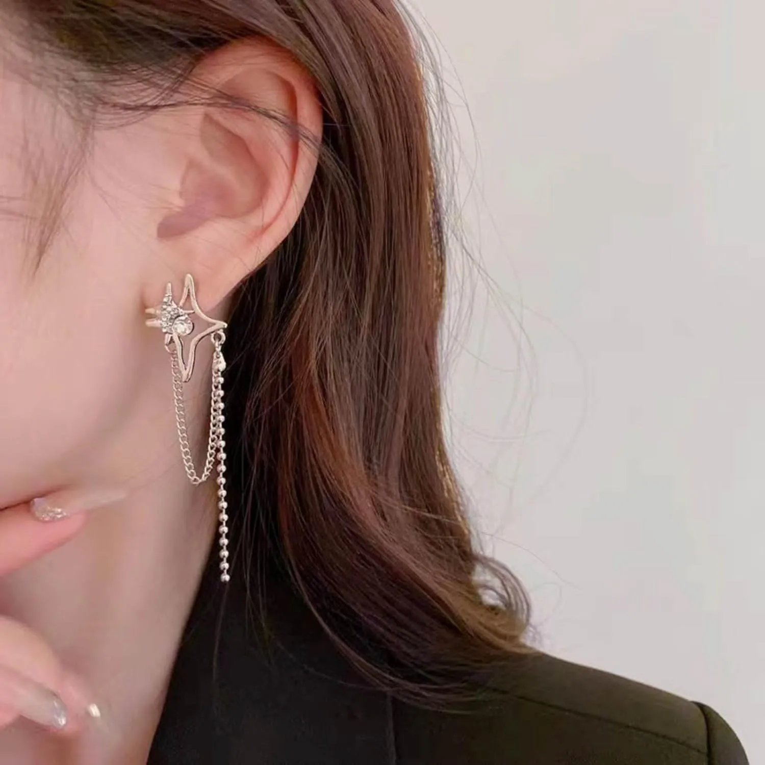 Moonstone Heart Stainless Steel Earrings For Women Teen Girls Tassel Silver Star Dangle Earrings Dangling Y2k Earinging Earrings