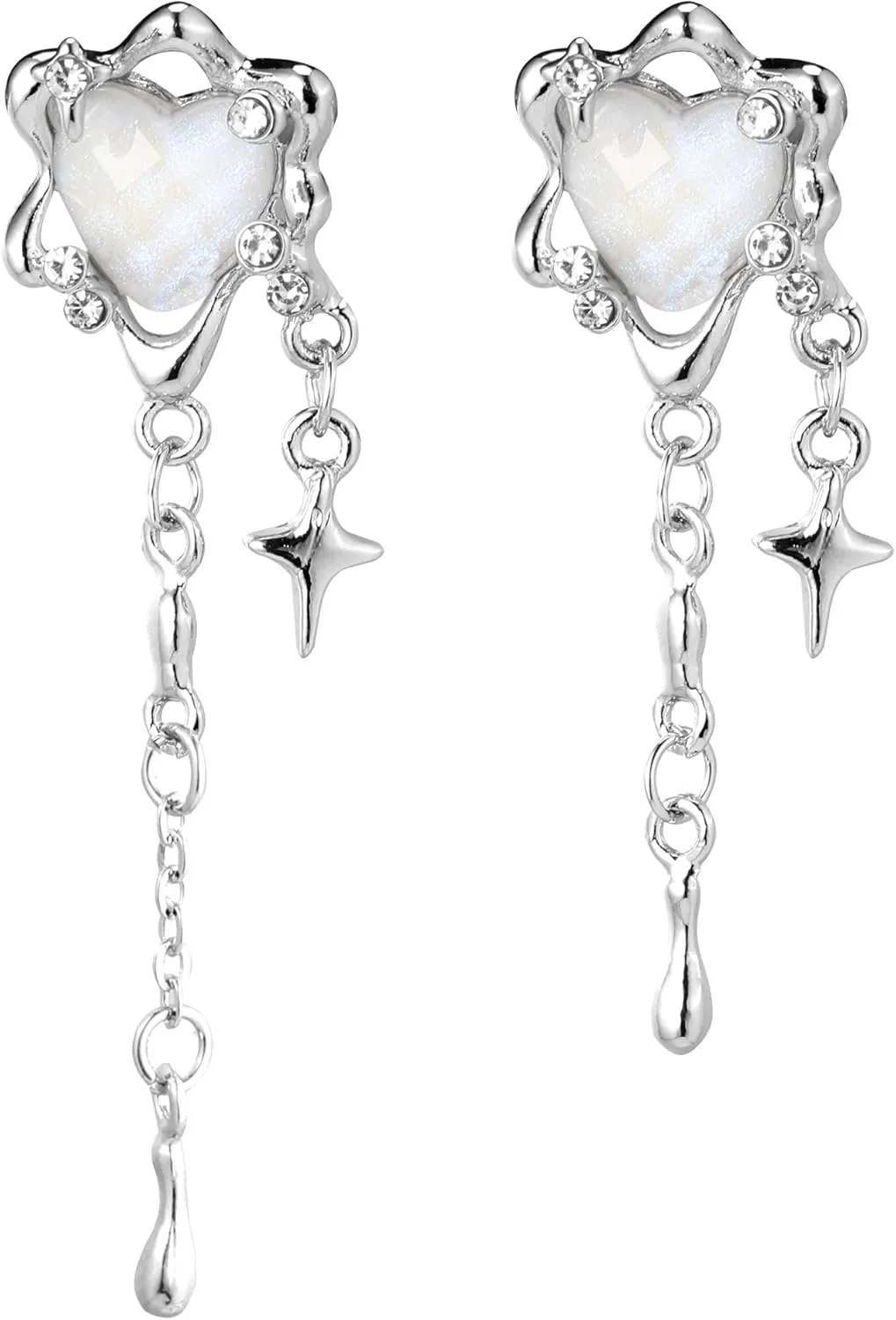 Moonstone Heart Stainless Steel Earrings For Women Teen Girls Tassel Silver Star Dangle Earrings Dangling Y2k Earinging Earrings