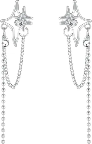 Moonstone Heart Stainless Steel Earrings For Women Teen Girls Tassel Silver Star Dangle Earrings Dangling Y2k Earinging Earrings