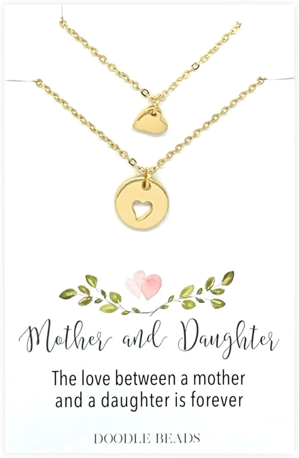 Mother Daughter Necklace set, Tiny Hearts & cut out heart charm necklace, optional mother of two, mother of three, mother and daughters