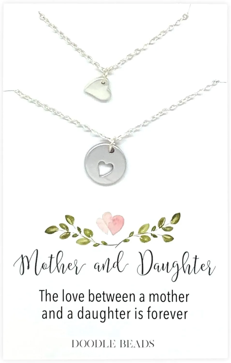 Mother Daughter Necklace set, Tiny Hearts & cut out heart charm necklace, optional mother of two, mother of three, mother and daughters