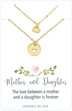 Mother Daughter Necklace set, Tiny Hearts & cut out heart charm necklace, optional mother of two, mother of three, mother and daughters