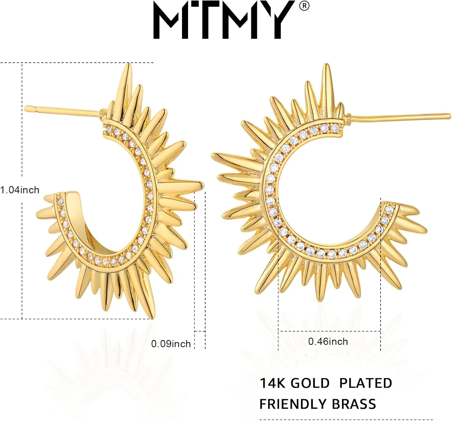 MTMY Gold Stud Earring for Women 14K Gold Plated Dainty Cubic Zirconia Studs Earrings Cute Simple Elegant Earrings Jewelry