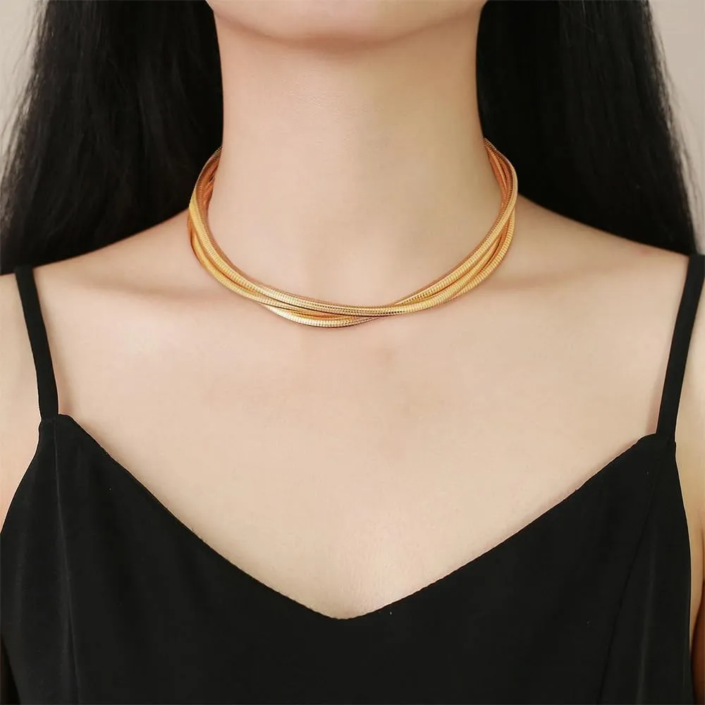 Multilayered Chunky Choker Necklace for Women Punk Stainless Steel Snake Bone Wrap Necklace Collar Necklace Punk Hip Hop Spring Collar Necklace, Prom Jewelry