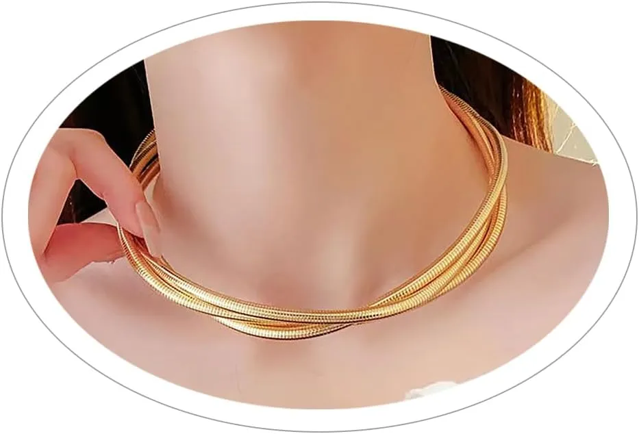 Multilayered Chunky Choker Necklace for Women Punk Stainless Steel Snake Bone Wrap Necklace Collar Necklace Punk Hip Hop Spring Collar Necklace, Prom Jewelry