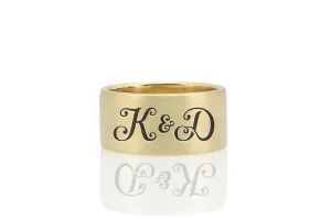 Name Initials Wide Band Ring - Personalized Couples Jewelry - Unisex Wedding Ring