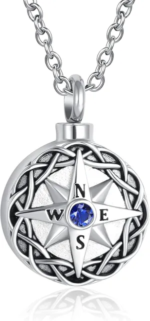 Nautical Compass Cremation Jewelry for Ashes Urn Necklace Memorial Ash Pendant Keepsake Jewelry Bereavement Gifts