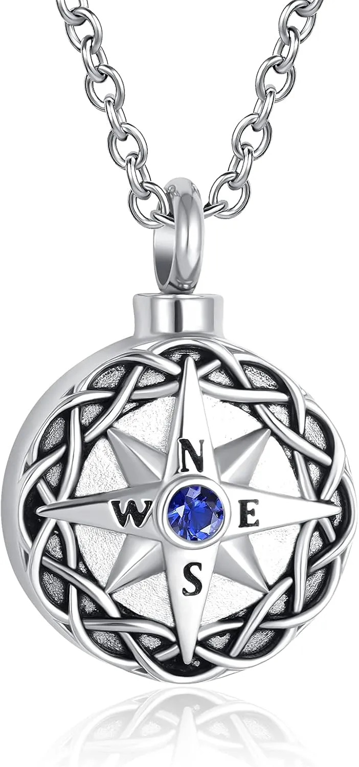 Nautical Compass Cremation Jewelry for Ashes Urn Necklace Memorial Ash Pendant Keepsake Jewelry Bereavement Gifts