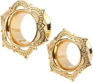 New 2026 Arrive Unisex 2 Pcs Gold Color Plug&Tunnel Ear Jewelry Ornate Stainless Steel Body Piercing Expander Gauge 6 To 16Mmdecoration Luxury Accessories Trendy Best For Gift For Women And Men