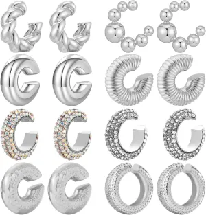NEWITIN 8 Pairs Chunky Gold Ear Cuff Earrings for Women Trendy Thick Ear Cuffs Non Piercing Clip On Earrings Large Cuff Earring Cartilage Clip for Women