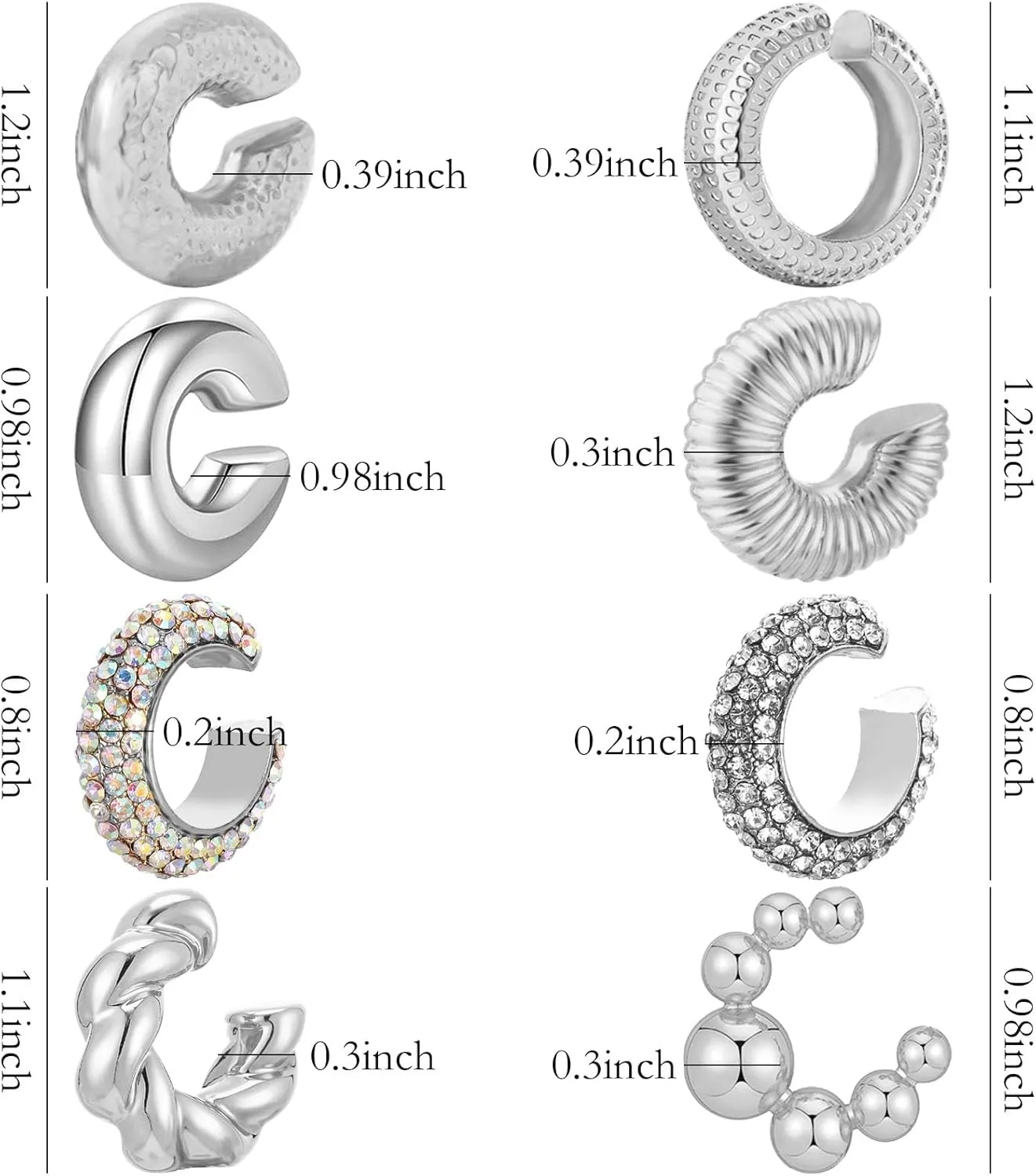 NEWITIN 8 Pairs Chunky Gold Ear Cuff Earrings for Women Trendy Thick Ear Cuffs Non Piercing Clip On Earrings Large Cuff Earring Cartilage Clip for Women