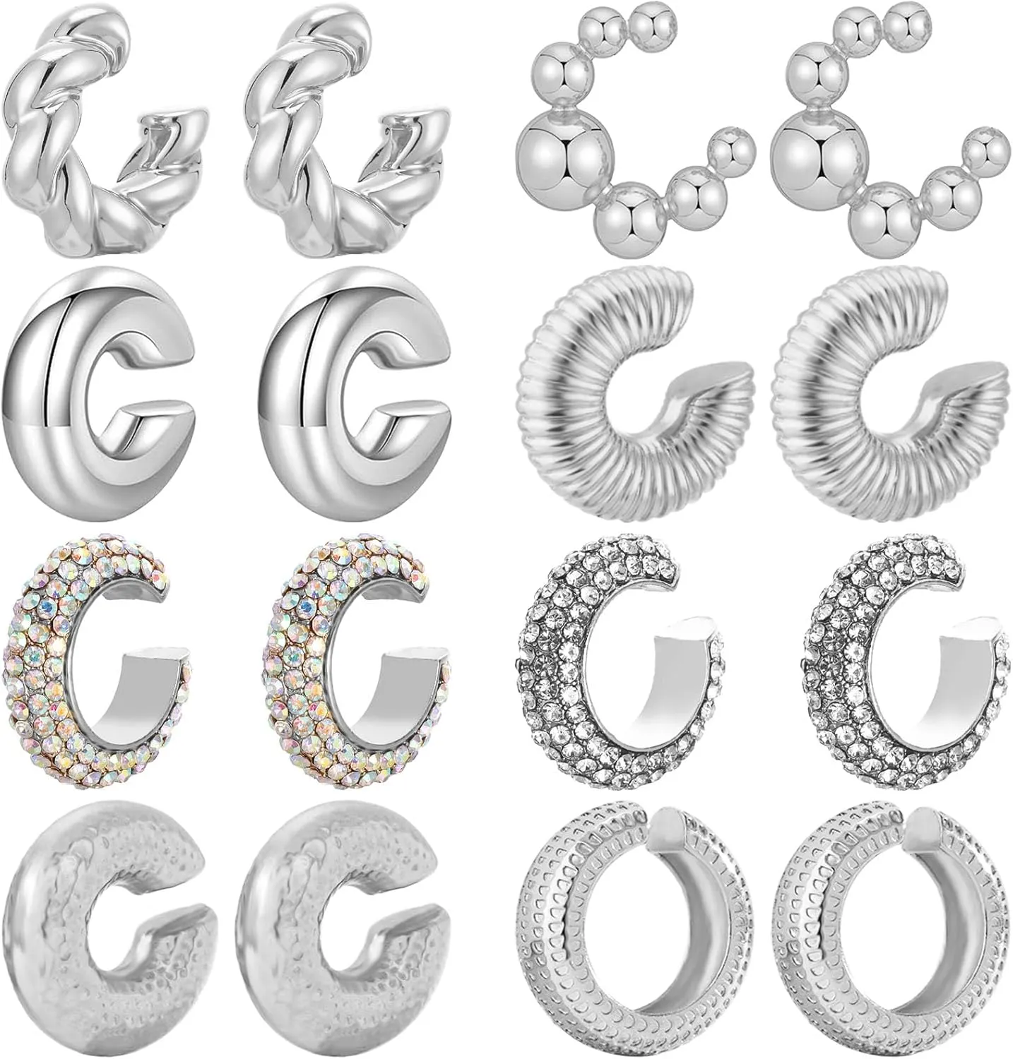 NEWITIN 8 Pairs Chunky Gold Ear Cuff Earrings for Women Trendy Thick Ear Cuffs Non Piercing Clip On Earrings Large Cuff Earring Cartilage Clip for Women