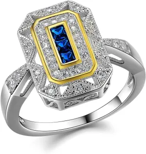 Newshe Jewellery AAAAA Cz Vintage Rings for Women Gemstone Ring 925 Sterling Silver Blue Sapphire Princess Size 4-13