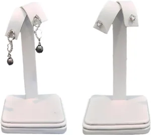 N'ice Packaging 2 Pieces - White Faux Leather Earring Tree Display 4.25H Fan-Out Jewelry Holder Stand