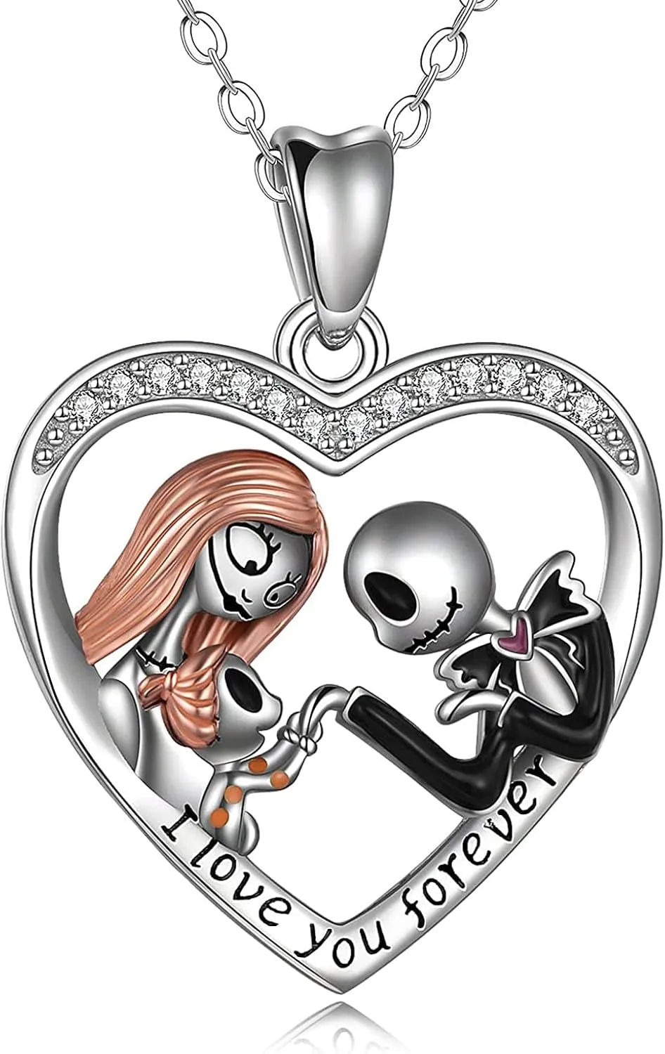 Nightmare Necklace Gifts Sterling Silver Jack Infinity Heart Family Pendant I Love You Forever Skull Jewelry Birthday Gifts for Women Wife Daughter Girlfriend Gothic Jewelry Christmas Gifts