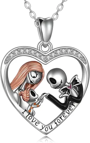 Nightmare Necklace Gifts Sterling Silver Jack Infinity Heart Family Pendant I Love You Forever Skull Jewelry Birthday Gifts for Women Wife Daughter Girlfriend Gothic Jewelry Christmas Gifts