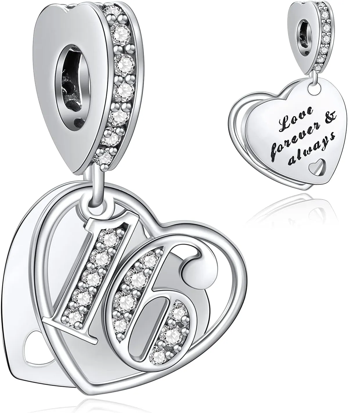 NINGAN 16 18 21 30 40 50 60 Years of Love Dangle Charms for Charms Bracelets, Forever & Always 925 Sterling Silver Cubic Zirconia Bead Pendant, Happy Birthday Jewelry Gifts for Women