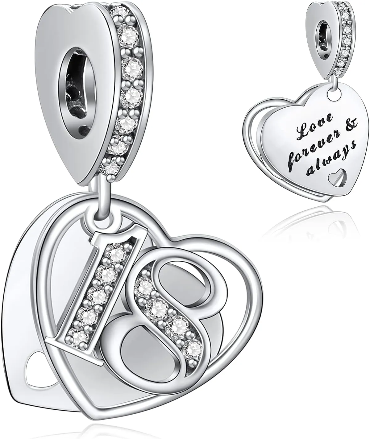 NINGAN 16 18 21 30 40 50 60 Years of Love Dangle Charms for Charms Bracelets, Forever & Always 925 Sterling Silver Cubic Zirconia Bead Pendant, Happy Birthday Jewelry Gifts for Women