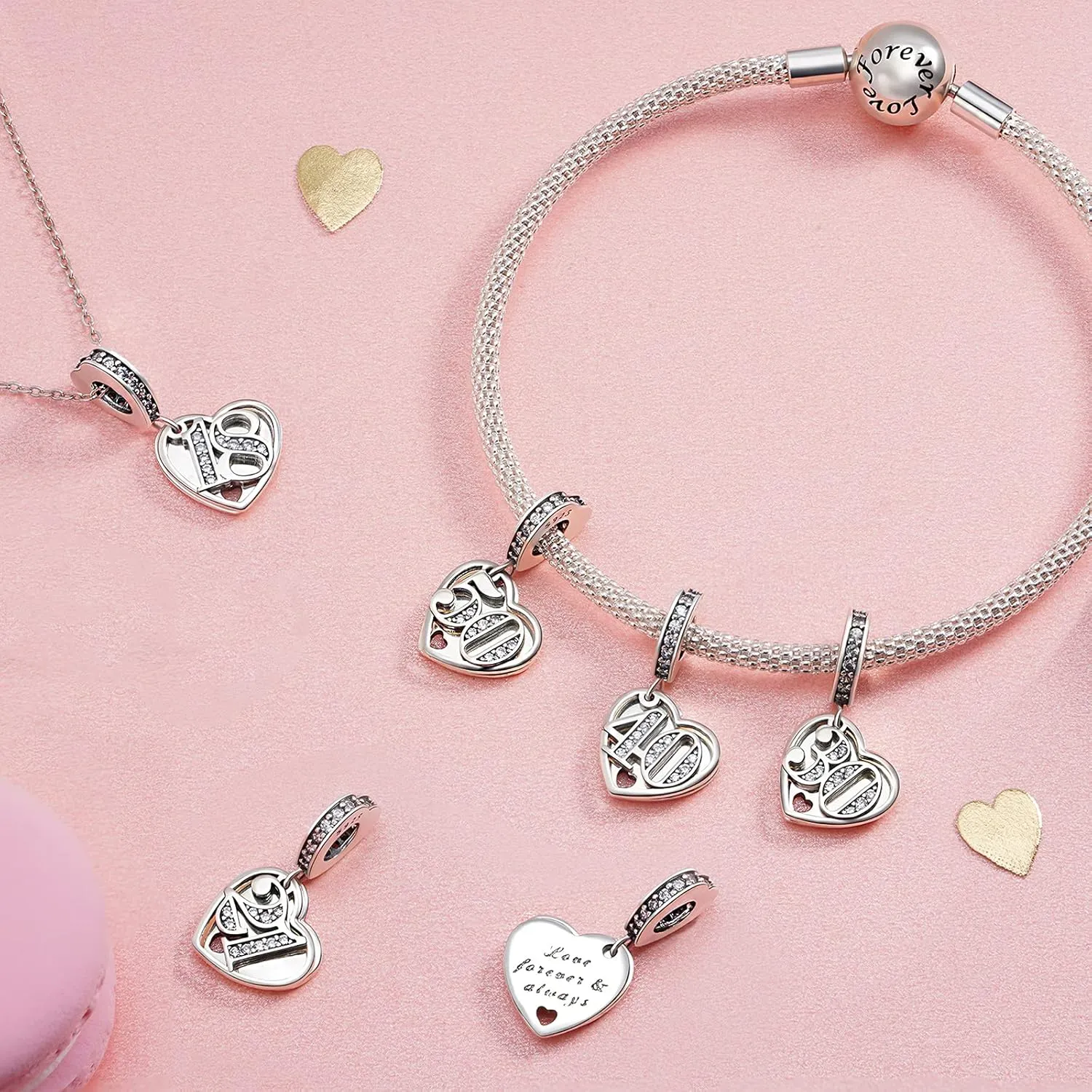 NINGAN 16 18 21 30 40 50 60 Years of Love Dangle Charms for Charms Bracelets, Forever & Always 925 Sterling Silver Cubic Zirconia Bead Pendant, Happy Birthday Jewelry Gifts for Women