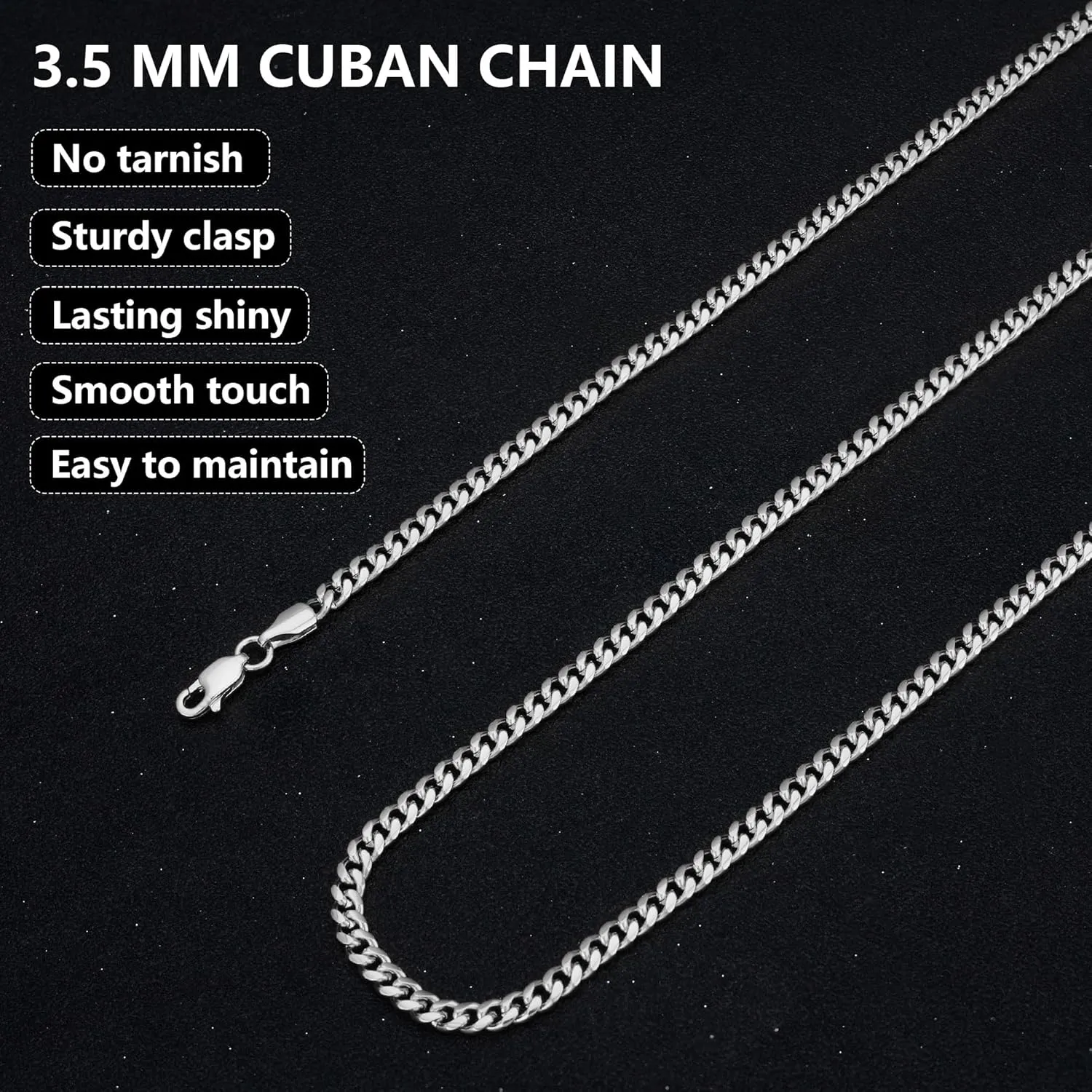nometo Solid 925 Sterling Silver Cuban Chain Lobster Clasp 3.5mm 4mm 5mm Silver Chain for Men Silver Necklace Chain for Women 16/18/20/22/24/26/30 Inches