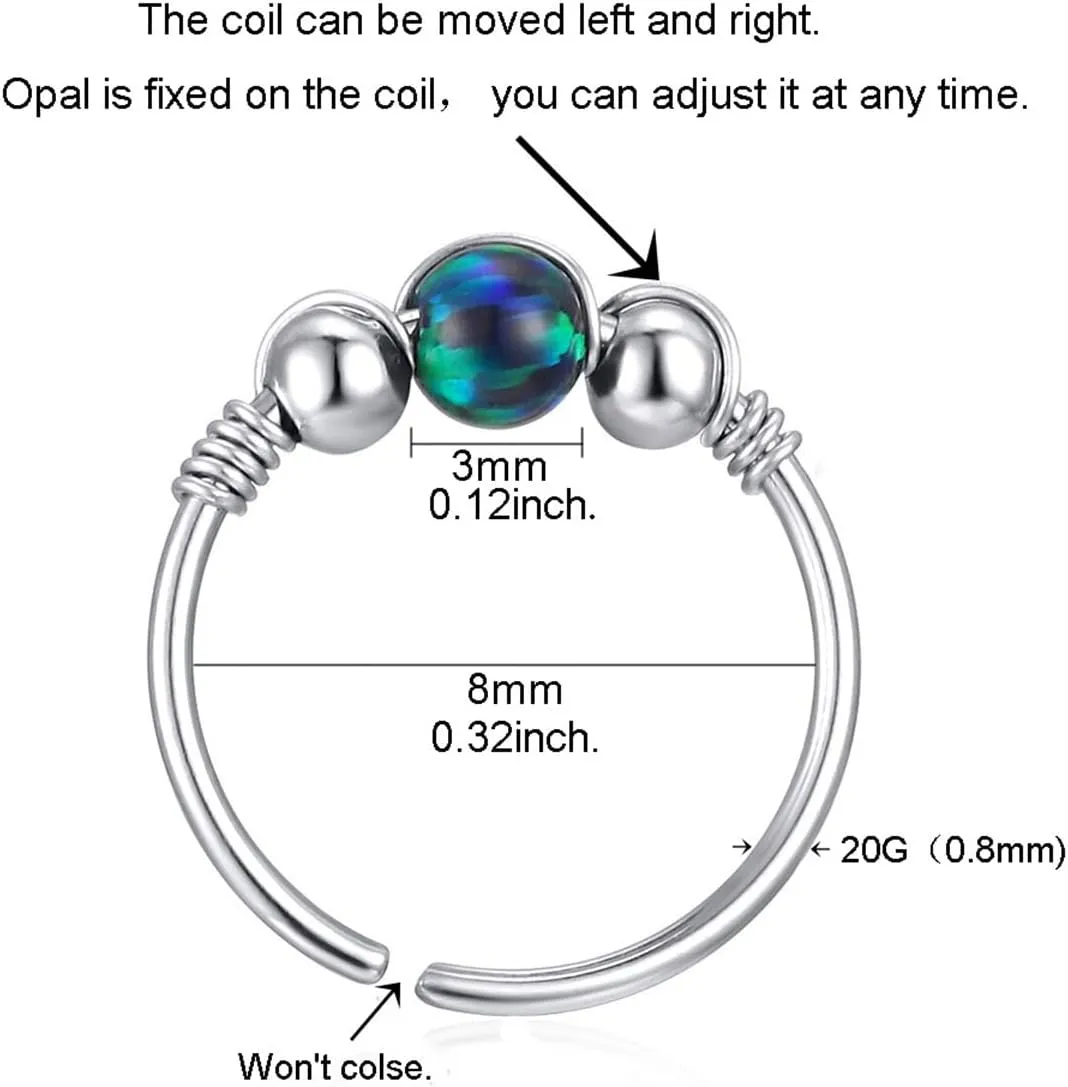 Nose Rings Hoop 316L Stainless Steel Cartilage Nose Hoop for Women Helix Earring(Green 8mm)