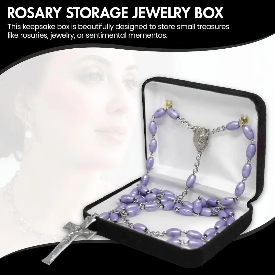 Novel Box Black Communion Keepsake Rosary Box 3.25x2.5x1 Inches White Inside - Rosary Storage Jewelry Boxes Unique Gift - Religious Rosary Box for Women, Family & Friends