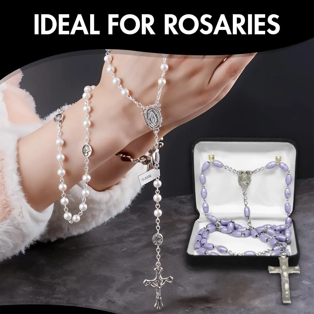 Novel Box Black Communion Keepsake Rosary Box 3.25x2.5x1 Inches White Inside - Rosary Storage Jewelry Boxes Unique Gift - Religious Rosary Box for Women, Family & Friends