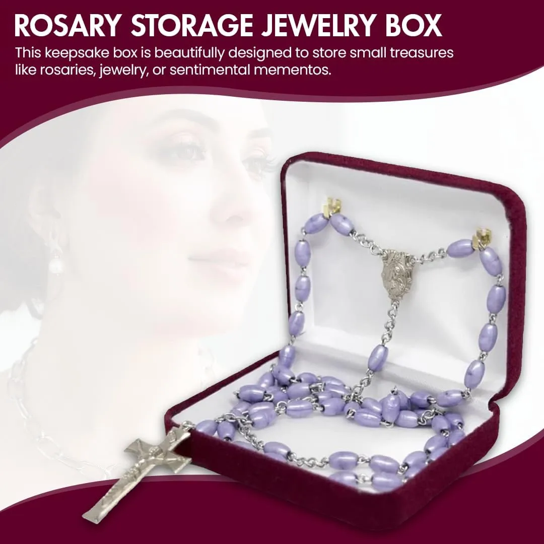 Novel Box Burgundy Communion Keepsake Rosary Box 3.25x2.5x1 Inches White Inside - Rosary Storage Jewelry Boxes Unique Gift - Religious Rosary Box for Women, Family & Friends