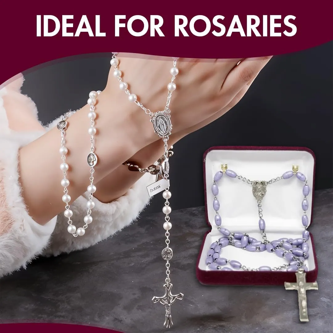 Novel Box Burgundy Communion Keepsake Rosary Box 3.25x2.5x1 Inches White Inside - Rosary Storage Jewelry Boxes Unique Gift - Religious Rosary Box for Women, Family & Friends