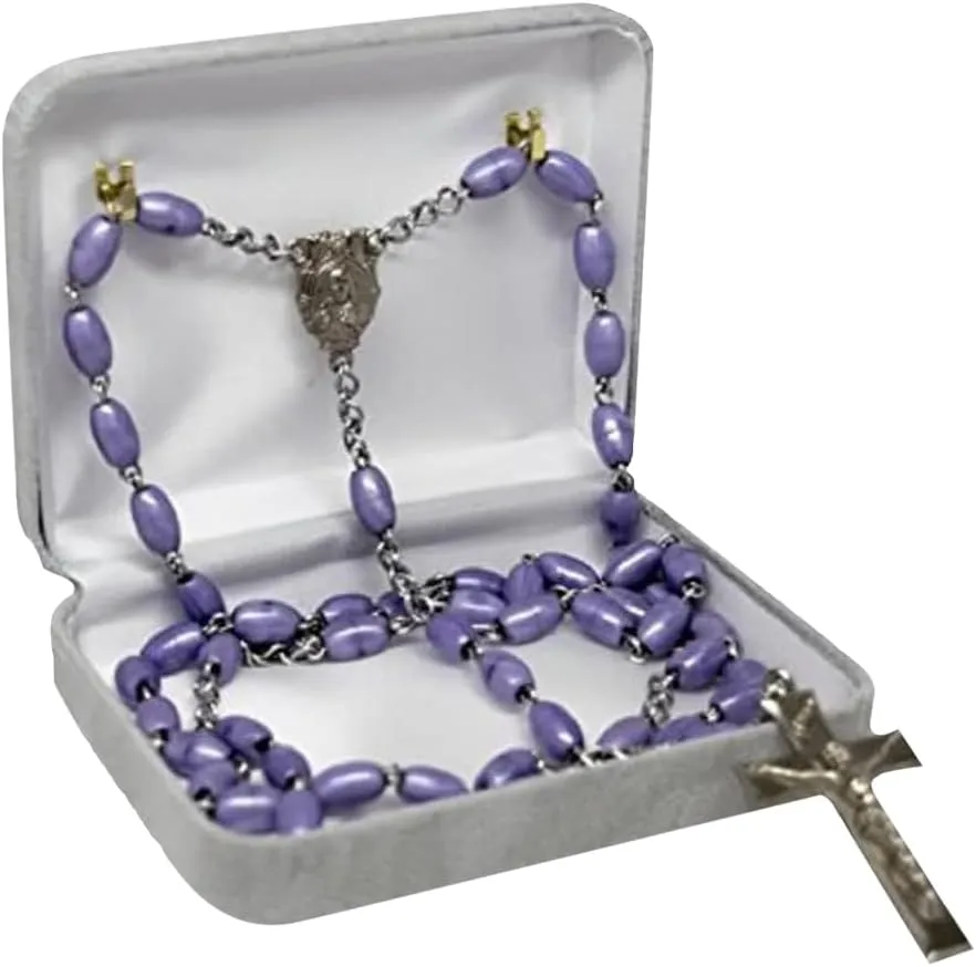 Novel Box Grey Communion Keepsake Rosary Box 3.25x2.5x1 Inches White Inside - Rosary Storage Jewelry Boxes Unique Gift - Religious Rosary Box for Women, Family & Friends