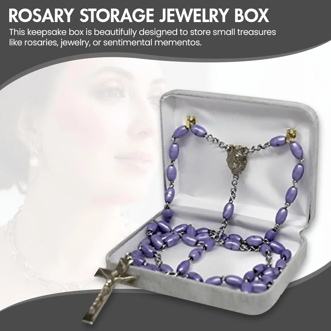 Novel Box Grey Communion Keepsake Rosary Box 3.25x2.5x1 Inches White Inside - Rosary Storage Jewelry Boxes Unique Gift - Religious Rosary Box for Women, Family & Friends