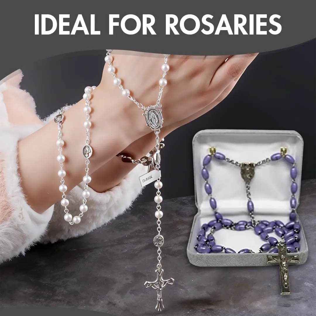 Novel Box Grey Communion Keepsake Rosary Box 3.25x2.5x1 Inches White Inside - Rosary Storage Jewelry Boxes Unique Gift - Religious Rosary Box for Women, Family & Friends