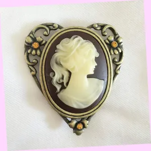 Nw Heart Crystal Flower Cameo Love Wedding Brown Vintage Style Brooch Pin Br1174 Rhinestone Brooch Pin for Women