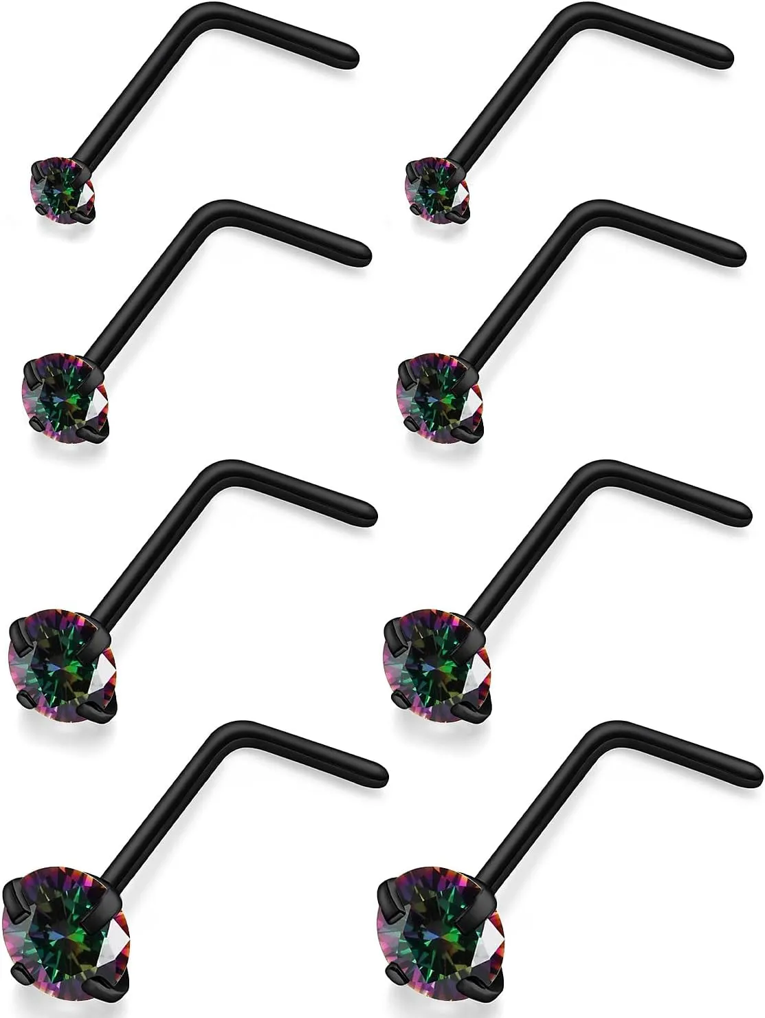 Ocptiy 18G 20G 22G Hypoallergenic Silver Nose Rings Studs 316L Surgical Steel Screw Straight L Shaped Nose Studs Shiny Cubic Zirconia Nose Nostril Rins Piercing Jewelry for Women Men CZ 1.5mm 2mm
