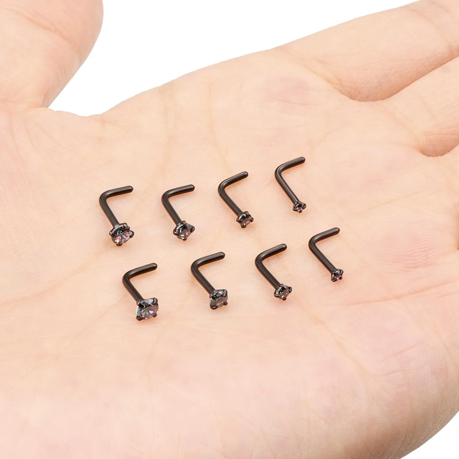 Ocptiy 18G 20G 22G Hypoallergenic Silver Nose Rings Studs 316L Surgical Steel Screw Straight L Shaped Nose Studs Shiny Cubic Zirconia Nose Nostril Rins Piercing Jewelry for Women Men CZ 1.5mm 2mm