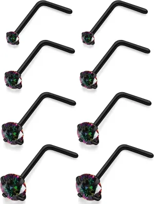 Ocptiy 18G 20G 22G Hypoallergenic Silver Nose Rings Studs 316L Surgical Steel Screw Straight L Shaped Nose Studs Shiny Cubic Zirconia Nose Nostril Rins Piercing Jewelry for Women Men CZ 1.5mm 2mm