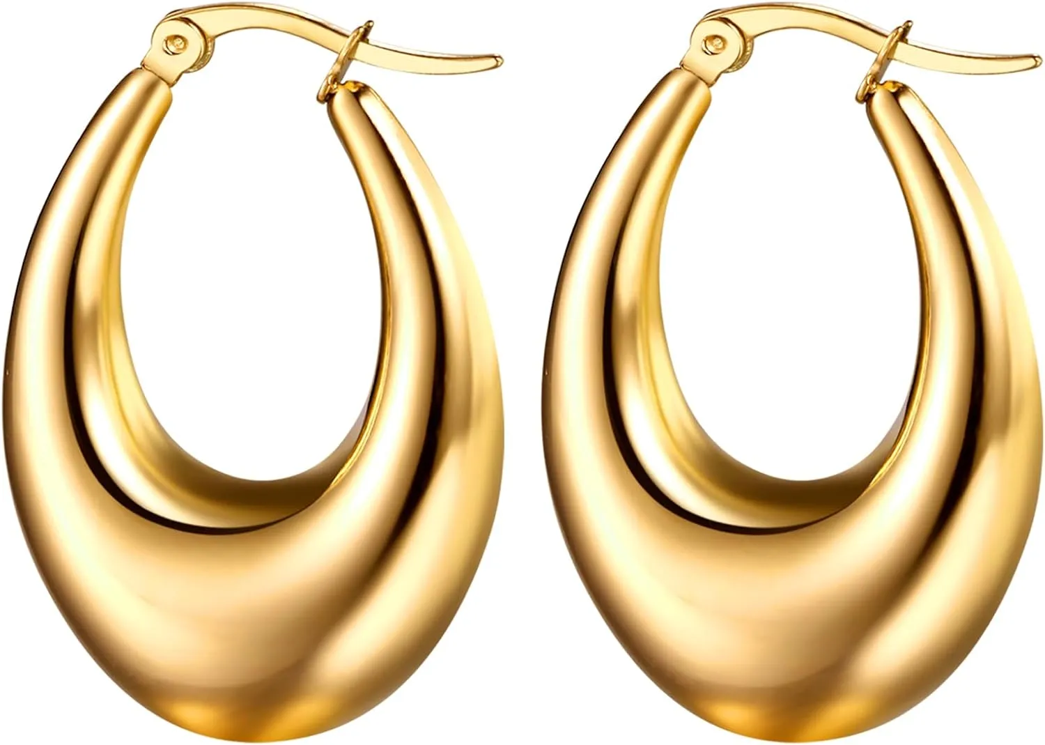 OIDEA Chunky Gold Hoop Earrings for Women: Dainty Large Thick Oval Hoop Earrings Lightweight Hypoallergenic Stainless Steel Womens Earrings Jewelry Gift