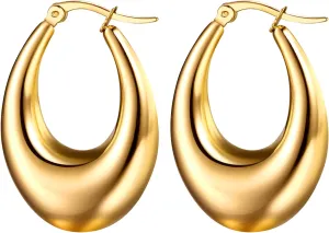 OIDEA Chunky Gold Hoop Earrings for Women: Dainty Large Thick Oval Hoop Earrings Lightweight Hypoallergenic Stainless Steel Womens Earrings Jewelry Gift
