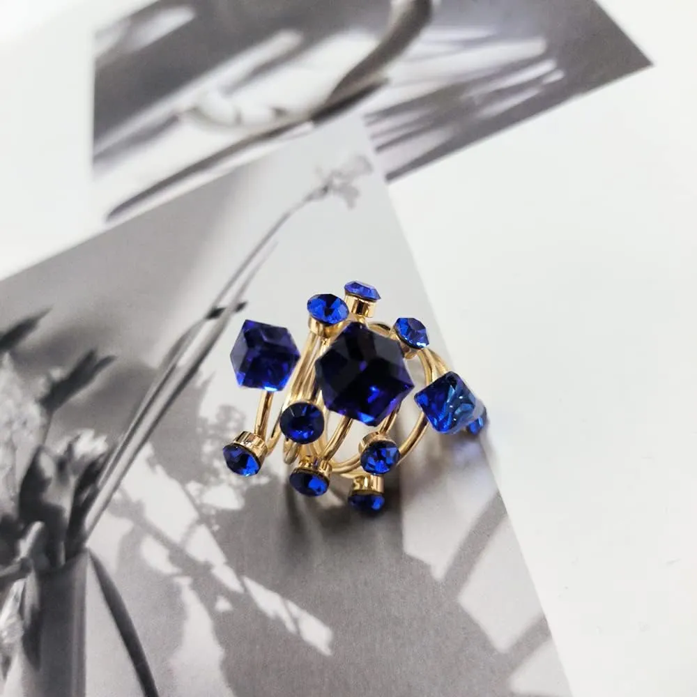 OIDIMS Big CZ Crystal Statement Wedding Ring for Women Birthstone Cubic Zirconia Balls Fashion Spring Gemstone Open Band Wrap Birthday Valentine's Day Cocktail Party Rings Dainty Jewelry Gifts