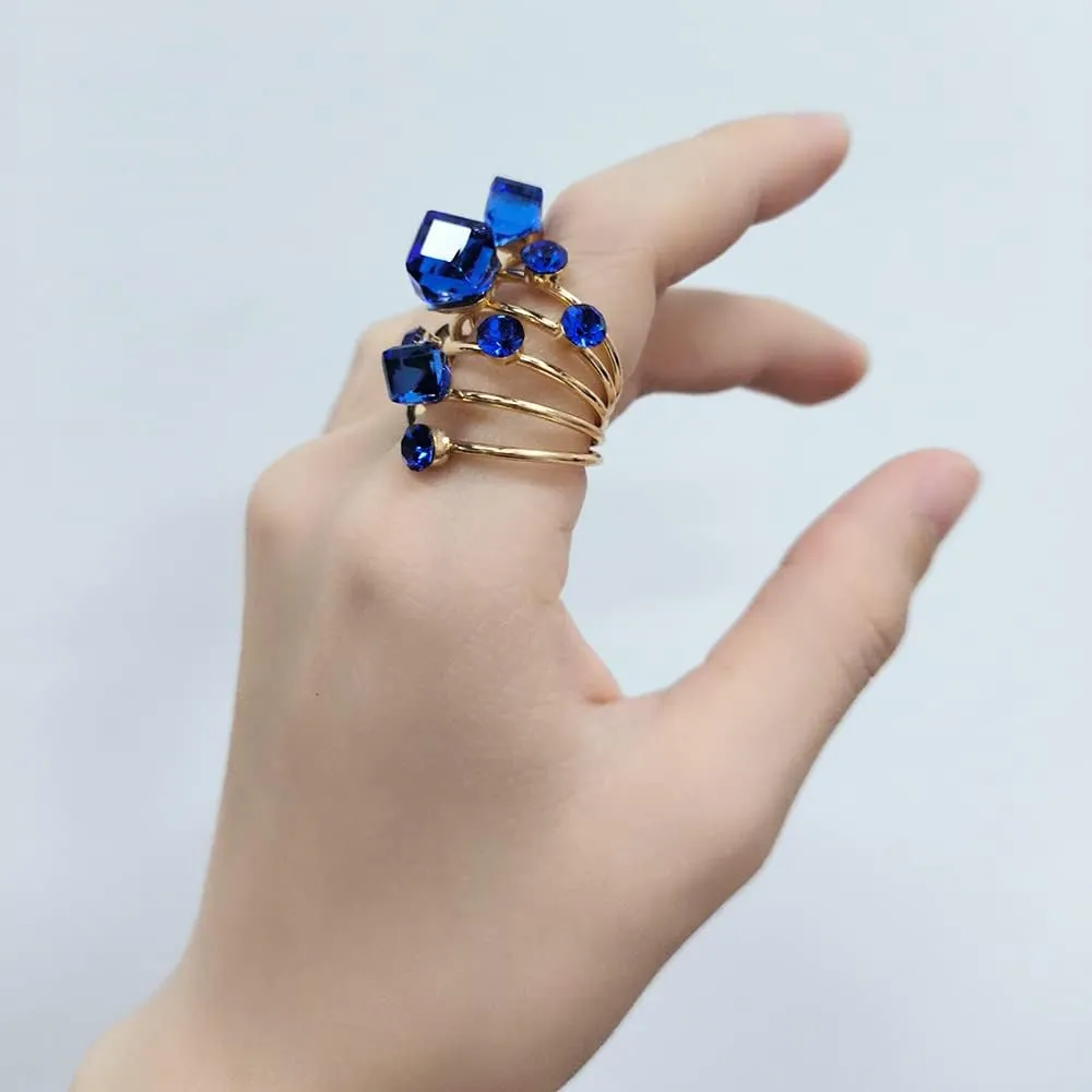 OIDIMS Big CZ Crystal Statement Wedding Ring for Women Birthstone Cubic Zirconia Balls Fashion Spring Gemstone Open Band Wrap Birthday Valentine's Day Cocktail Party Rings Dainty Jewelry Gifts