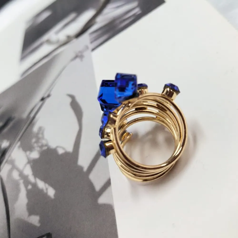 OIDIMS Big CZ Crystal Statement Wedding Ring for Women Birthstone Cubic Zirconia Balls Fashion Spring Gemstone Open Band Wrap Birthday Valentine's Day Cocktail Party Rings Dainty Jewelry Gifts