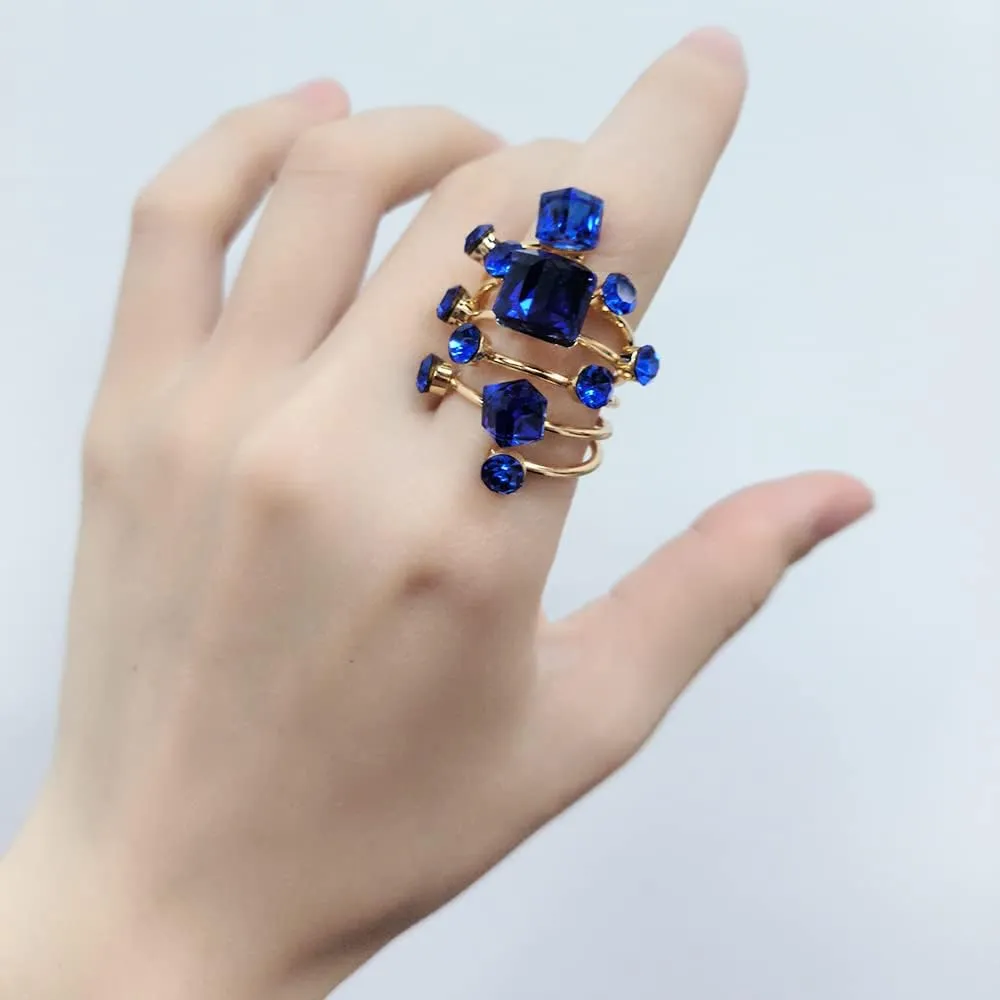 OIDIMS Big CZ Crystal Statement Wedding Ring for Women Birthstone Cubic Zirconia Balls Fashion Spring Gemstone Open Band Wrap Birthday Valentine's Day Cocktail Party Rings Dainty Jewelry Gifts