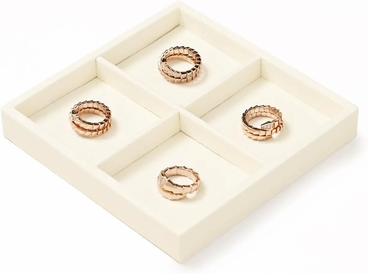 Oirlv Microfiber 4 Grids Stackable Jewelry Display Trays Showcase Jewelry Organizer Storage Trays(Beige)